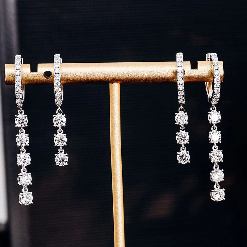 3 Or 5 Stone Drop Earrings Gold And Diamond Hoop Earrings Dangle Drop Earrings Lab-grown Diamonds Huggies Diamond Pave Hoops 1