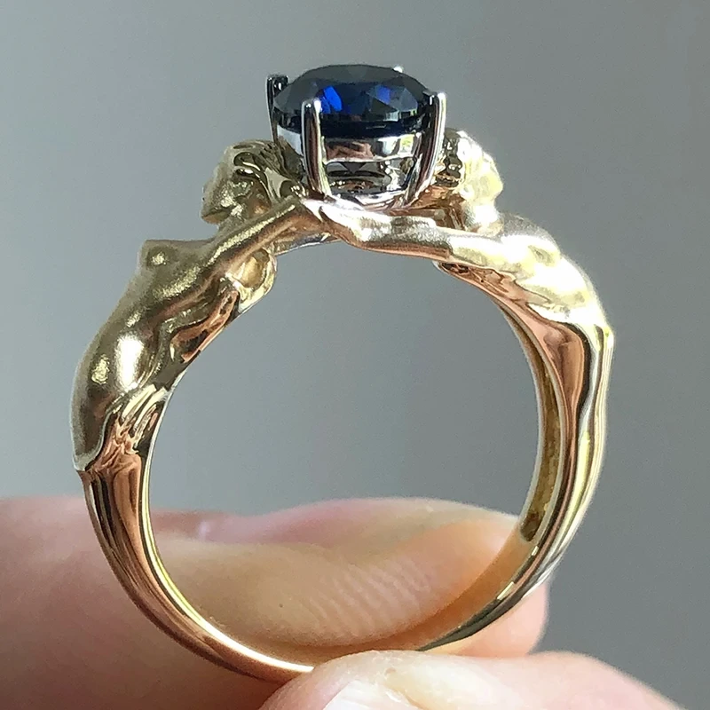 Bague personnalisée unique en or 10 carats, motif nu, pour homme et femme, avec diamant moissanite de 0,8 ct, style vintage 1