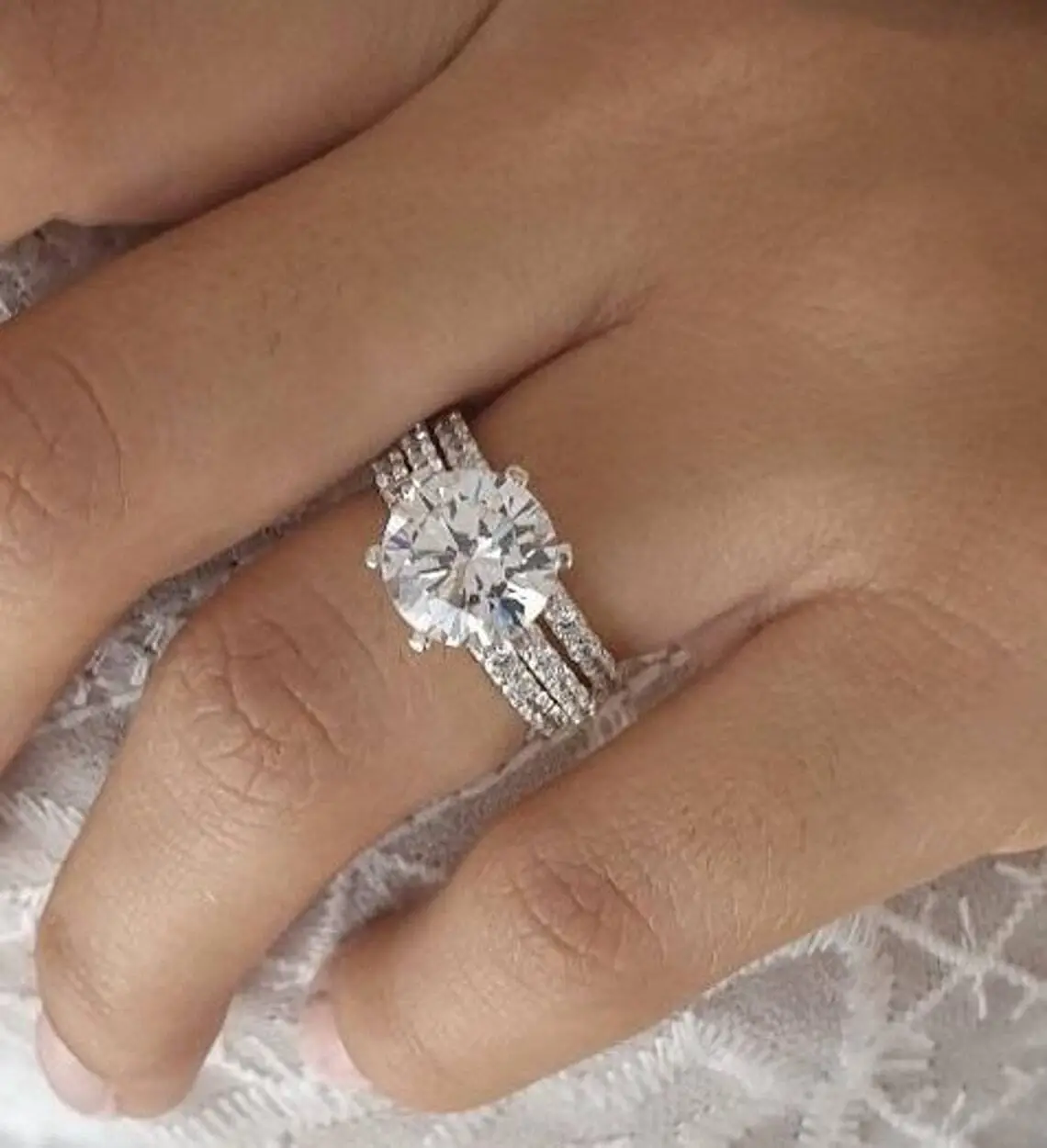 نمط الموضة 14K الذهب 2CT مويسانيت ماس ​​خاتم الزواج النساء قابلة للتعديل حلقة الأزياء مجموعة الذهب 1