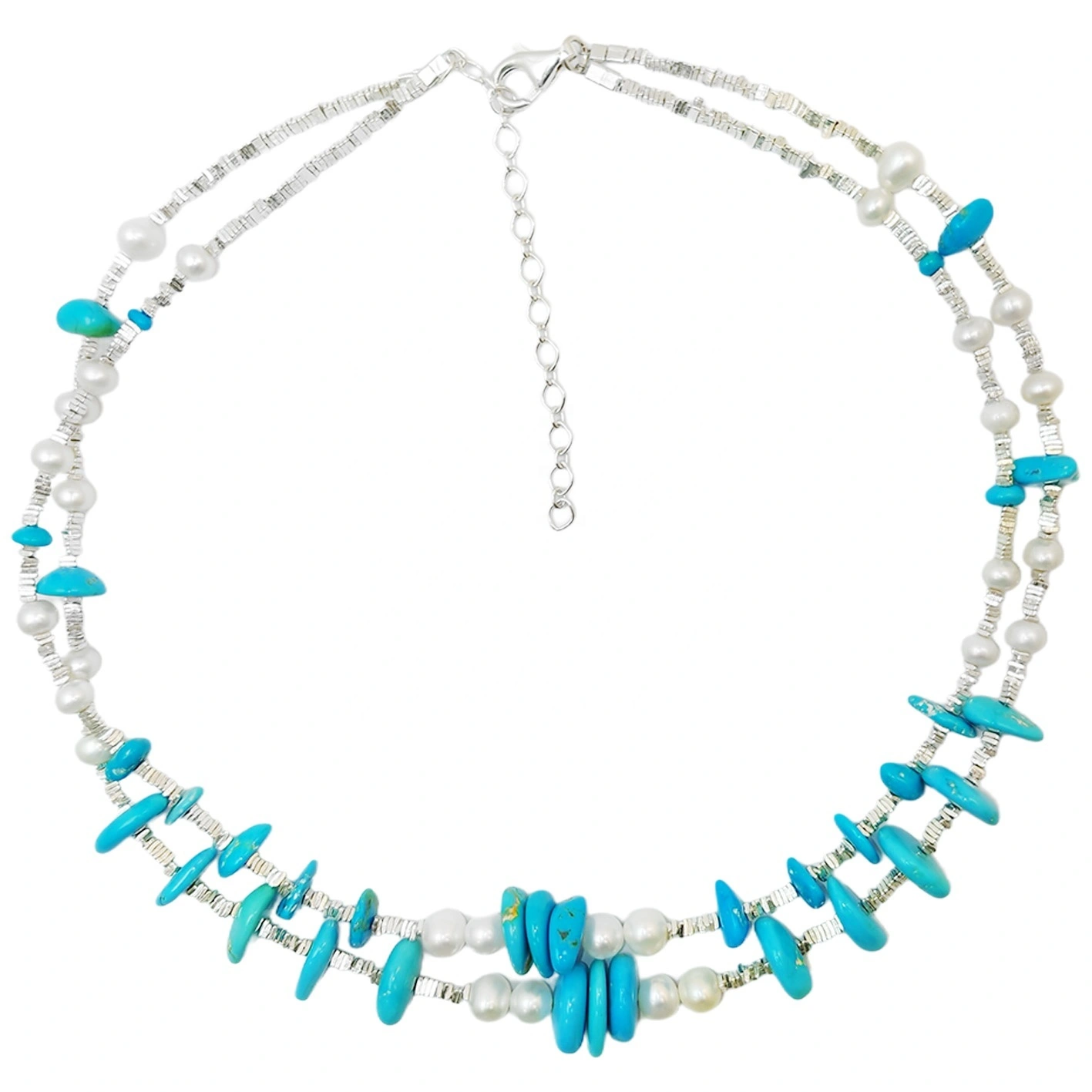 Popular Jewelry Double Layer Natural Turquoise Women's Necklace Natural Pearl & Turquoise Beautiful Jewelry 1
