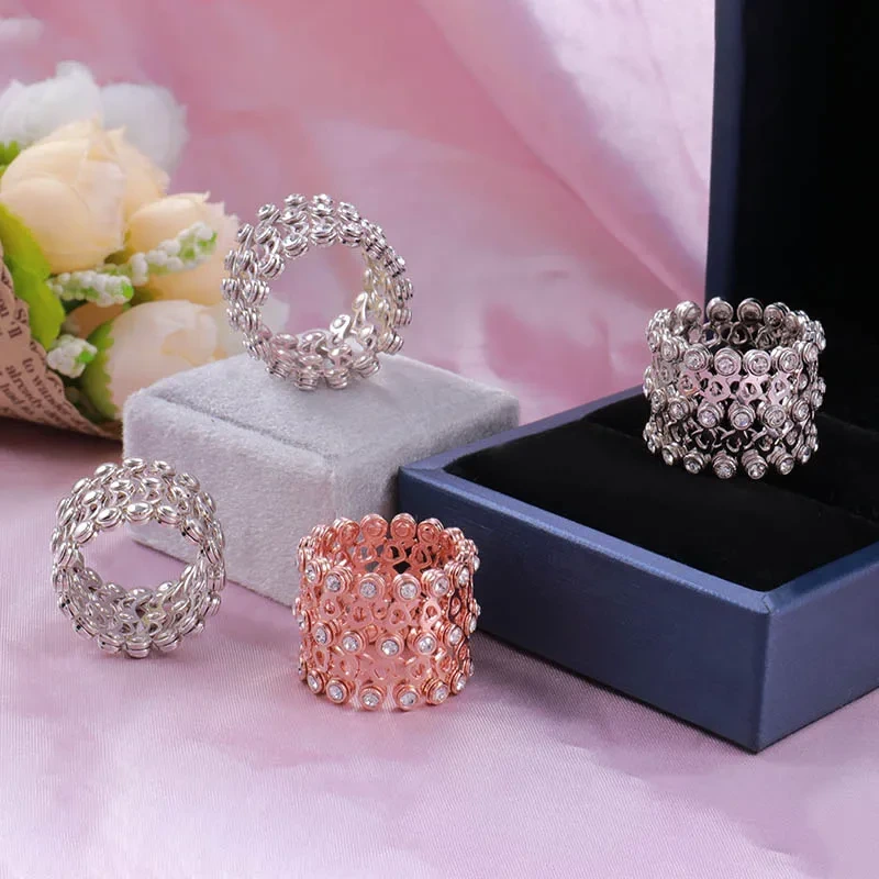 New Hip Hop 18k Rose Gold Flexibility Moving Diamond Magic Linking Ring 1