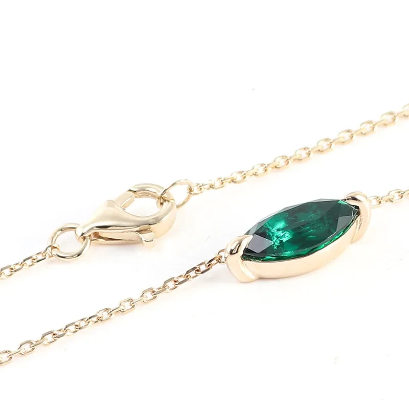 Style simple 14k jaune or 2 carat émeraude marquise diamant collier pendentif pour femmes bijoux cadeaux 1
