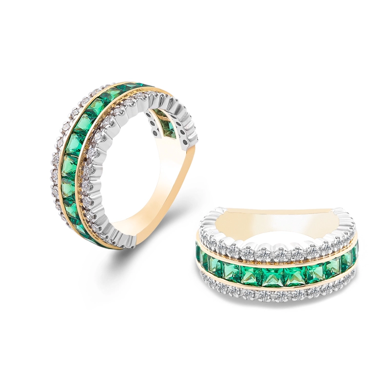 Luxury Wedding Band In 14k10k Yellow Gold 3x3mm Princess Cut Lab Grown Colombia Green Ring Fine Jewelry For Women Men 1