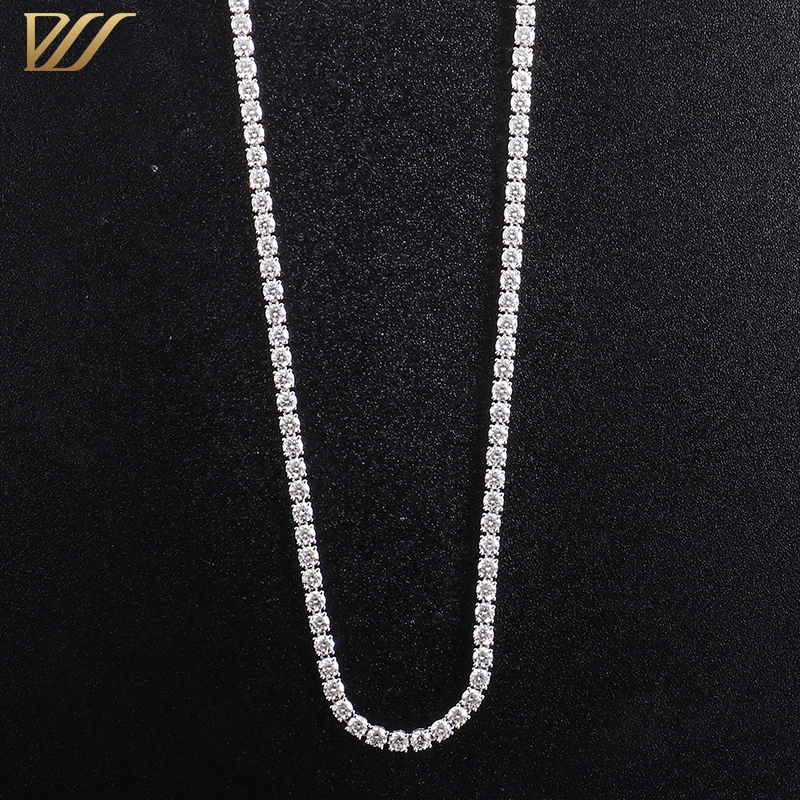 2021 Fashion Jewelry 22inches Def 3mm Round Moissanite Tennis Necklace Chain In Silver/10k/14k Prong Settings 1