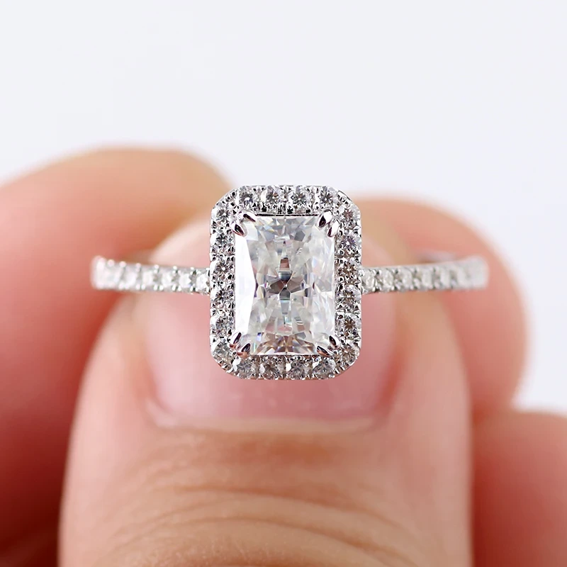 Fancy Shape Moissanite Diamond Anillo de 10k Gold White 5x7 Anillo de moissanita radiante 1