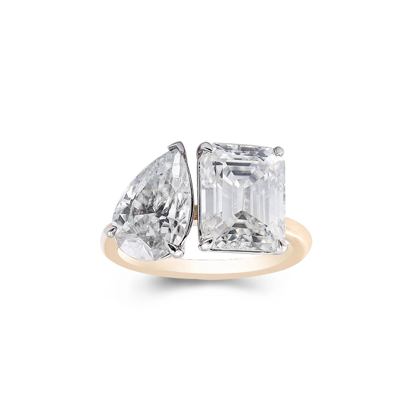 Bague de fiançailles VVS Diamond VVS 7 Carat Total Poire / émeraude Cut Moissanite Diamond Femmes Toi et Moi Anneau 1
