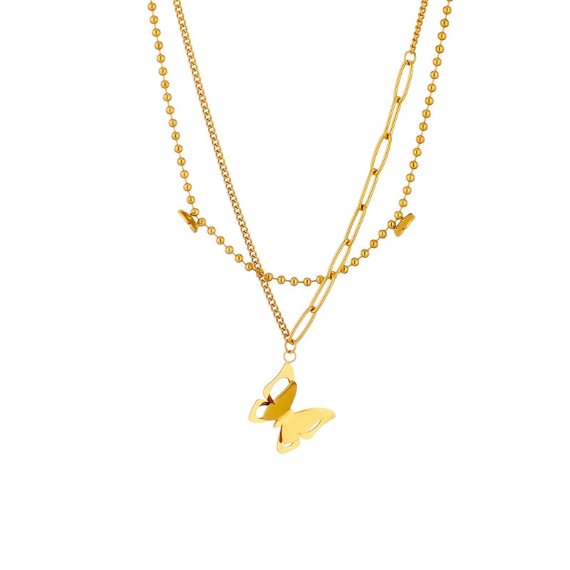Manufacturer Wholesale Fashion Beautiful Gold-plated Butterfly Pendants Double-decker Women's Beautiful Necklace 1