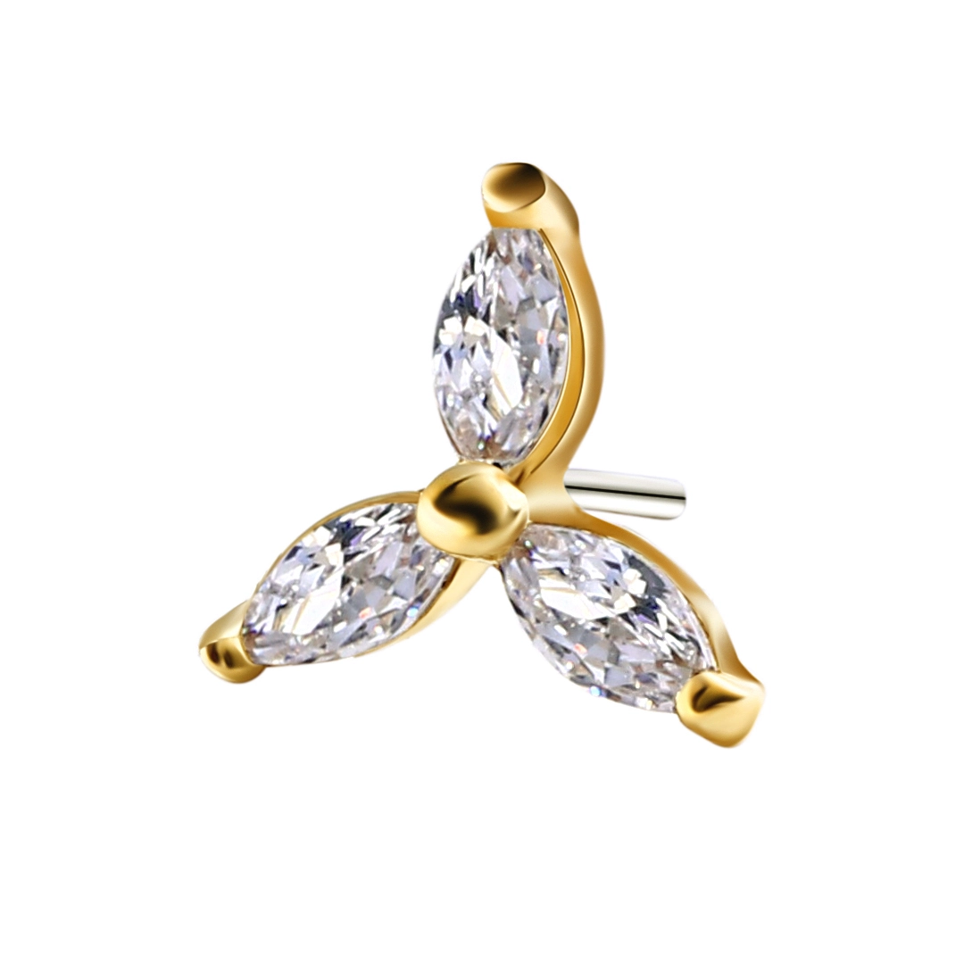 Astm F136 Titanium Push In Prong Set Cz Flower Tops Nose Stud Titanium Piercing Jewelry 1