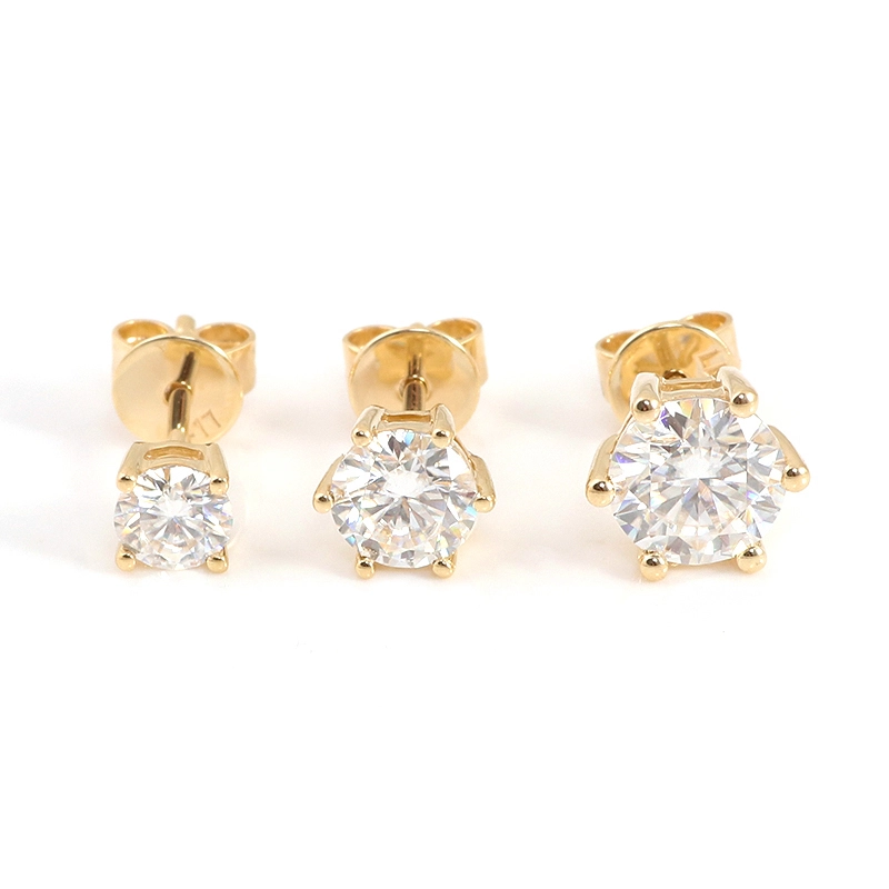 Real Gold Diamond Earring Round Brilliant Cut 4mm 5mm 6mm Earring Studs Diamond Stud Earrings 1
