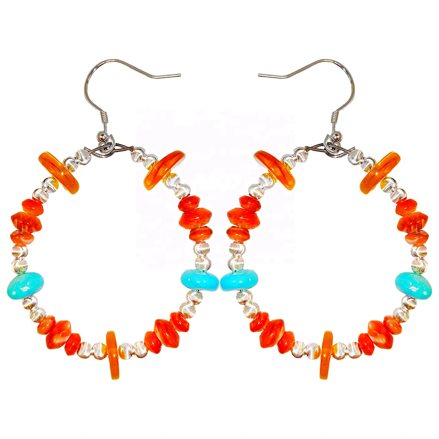 Ntuj Txiv kab ntxwv Spiny Oyster Amber Thiab Ntuj Turquoise Daim Ntawv Gemstone Earrings Lawv me me thiab muag heev ntxiv kov 1