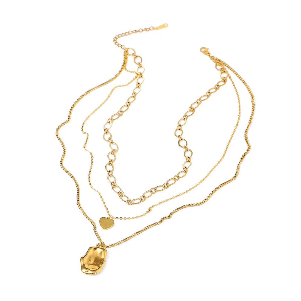 European And American Fashion Multi-layer Love Geometry Pendant Necklace 18k Gold Titanium Steel Necklace Jewelry For Women 1