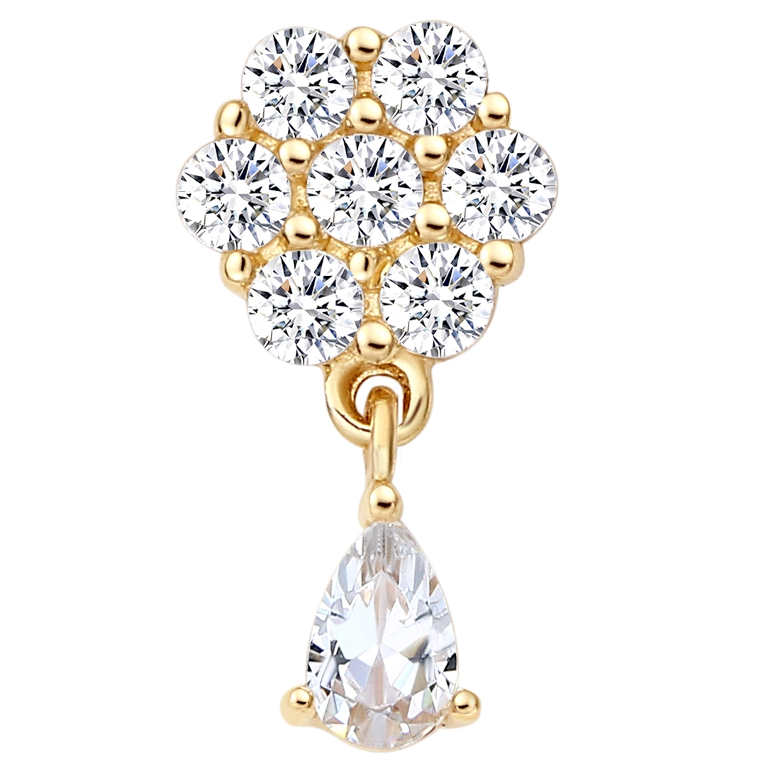 Eternal Metal 14k Solid Gold Threadless Push Pin Ends Flower Shaped Purple Zircon Piercing Jewelry 1