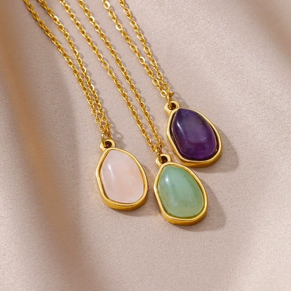 Fresh Green Irregular Geometric Pendant Necklace With 18k Gold Titanium Steel Plating For Women For Wedding Gifts 1