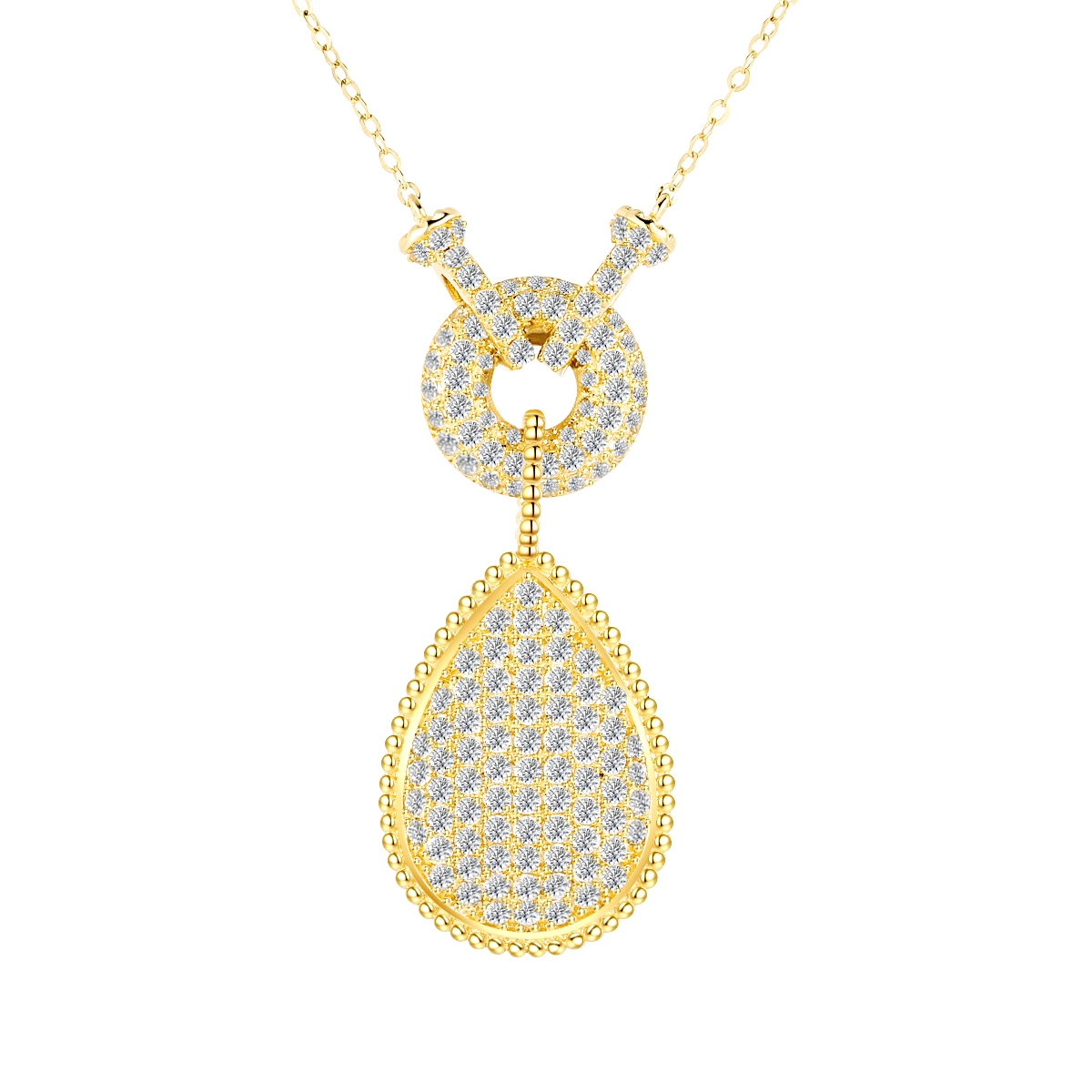 Eternal Metal Luxury 18k Solid Gold Tear Drop Necklace High Quality Fine Jewelry Cz Stones Modern For Party Engagement Gift 1