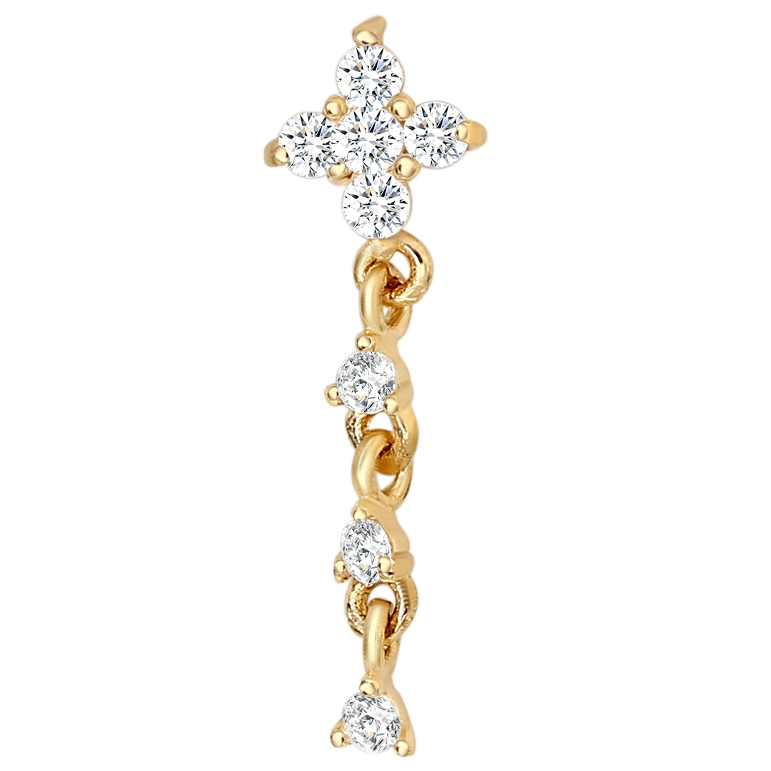 Hot Selling Eternal Metal 14k Solid Gold Flower Shape Threaded Top Chains Earring Nose Piercing Jewelry 1