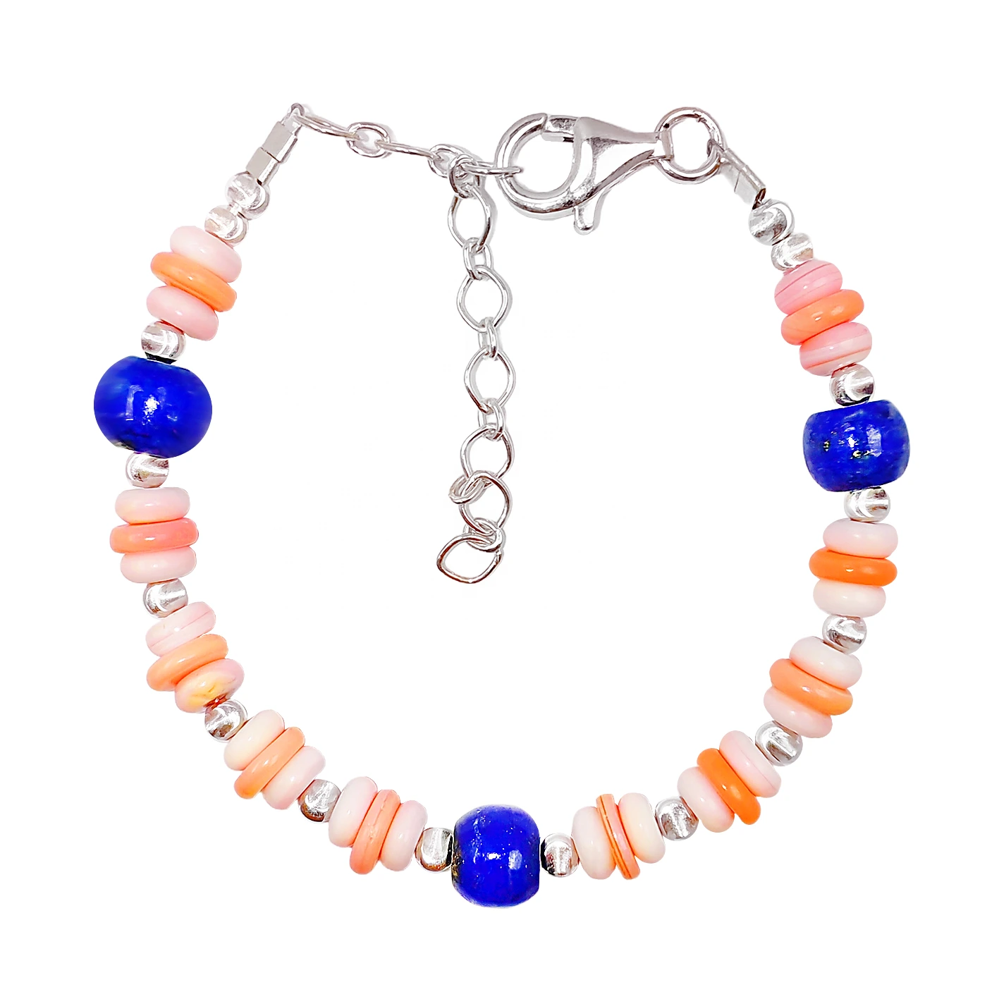 دستبند Lazuli Lazuli و Pink Lazuli و Pink Opal با کیفیت بالا 6.5 اینچ S925 Silver Spring جدید 1