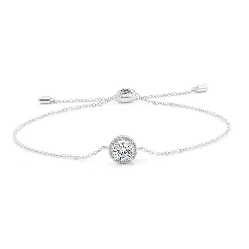 Mode Silberschmuck verstellbare Länge 0,5ct Halo -Seinsmonise -Armband für Mädchen 1