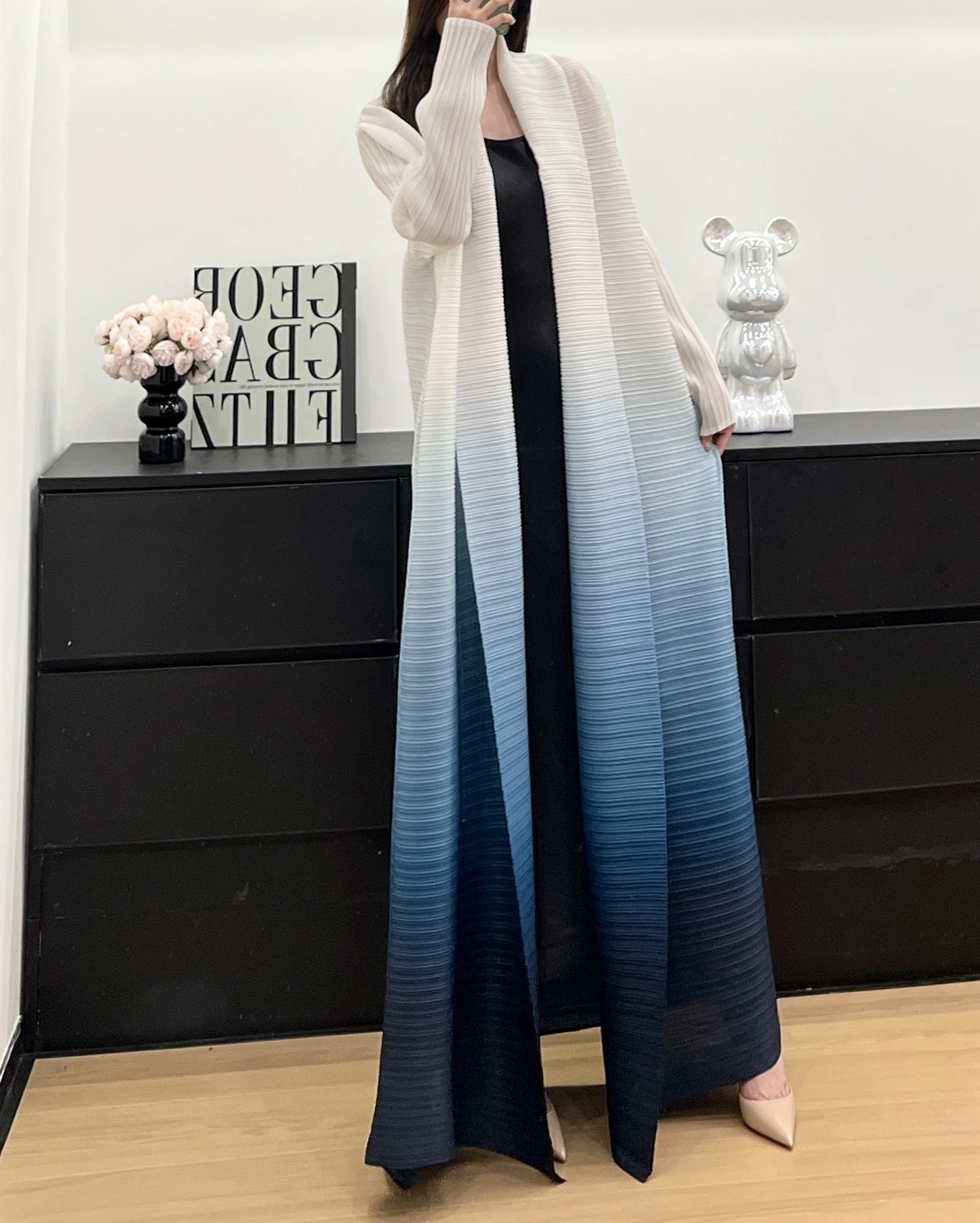 Miyake مطوي مفتوح Abaya 2025 ثوب التدرج الأزرق الفاخرة الإسلامية المتواضعة أومبير فساتين سهرة طويلة رداء طويل للنساء طويل 1