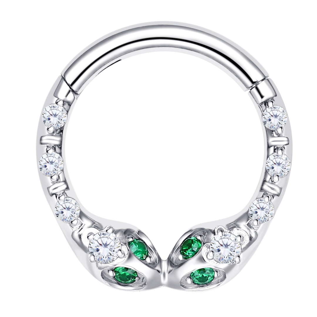 Eternal Metal Astm F136 Titanium Delicate Unique Hinged Segment Snake Shape Clicker With Green Zircon Piercing Jewelry 1