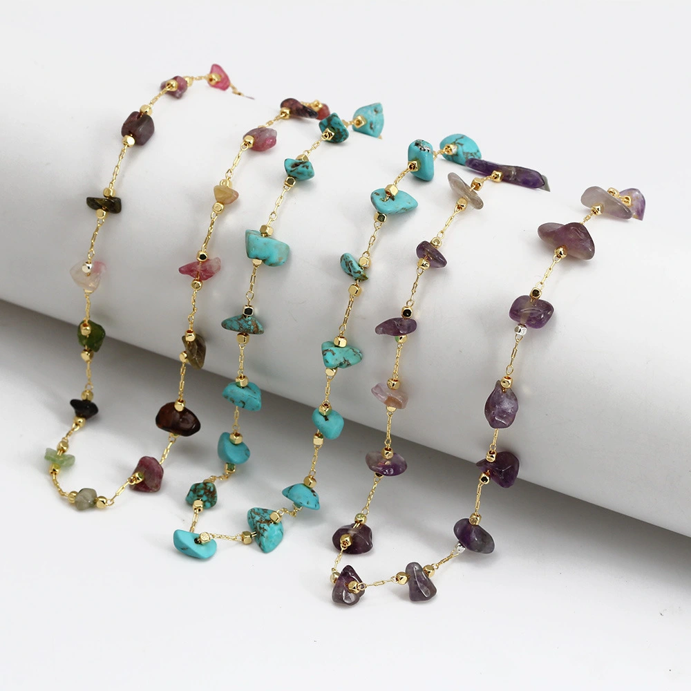Fashion Irregular Blue Turquoise Natural Necklace Circular Bead Necklace Design Sense Gold Fashion Collar Chain 1