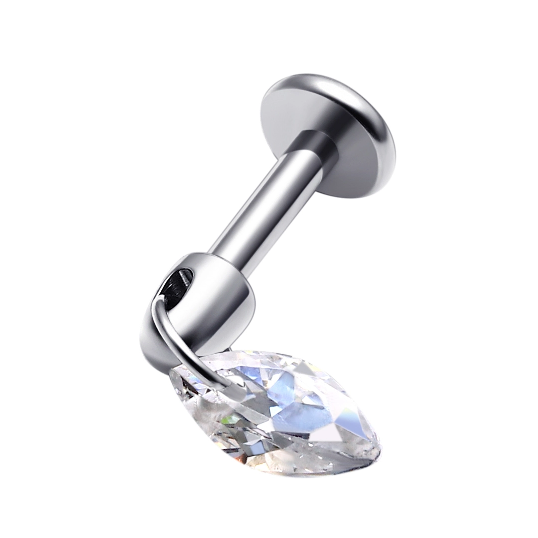 Eternal Metal Astm F136 Titanium Water Drop Shape With 5a Clear Zircon Helix Tops Labret Threaded Ends 1