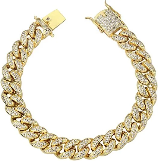 Full Iced Out Men's Bling Bling Hiphop Cadena Jewelry Diamond Cuban Link Chain Moissanite Hip Hop Men Cuban Link Chain 1