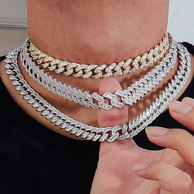 Mode Front Iced Diamond Cuban Link Halskette Kette weiß gelbgold hip hop juwelry kubanische kette weiße gelbgold hip hop hop 1
