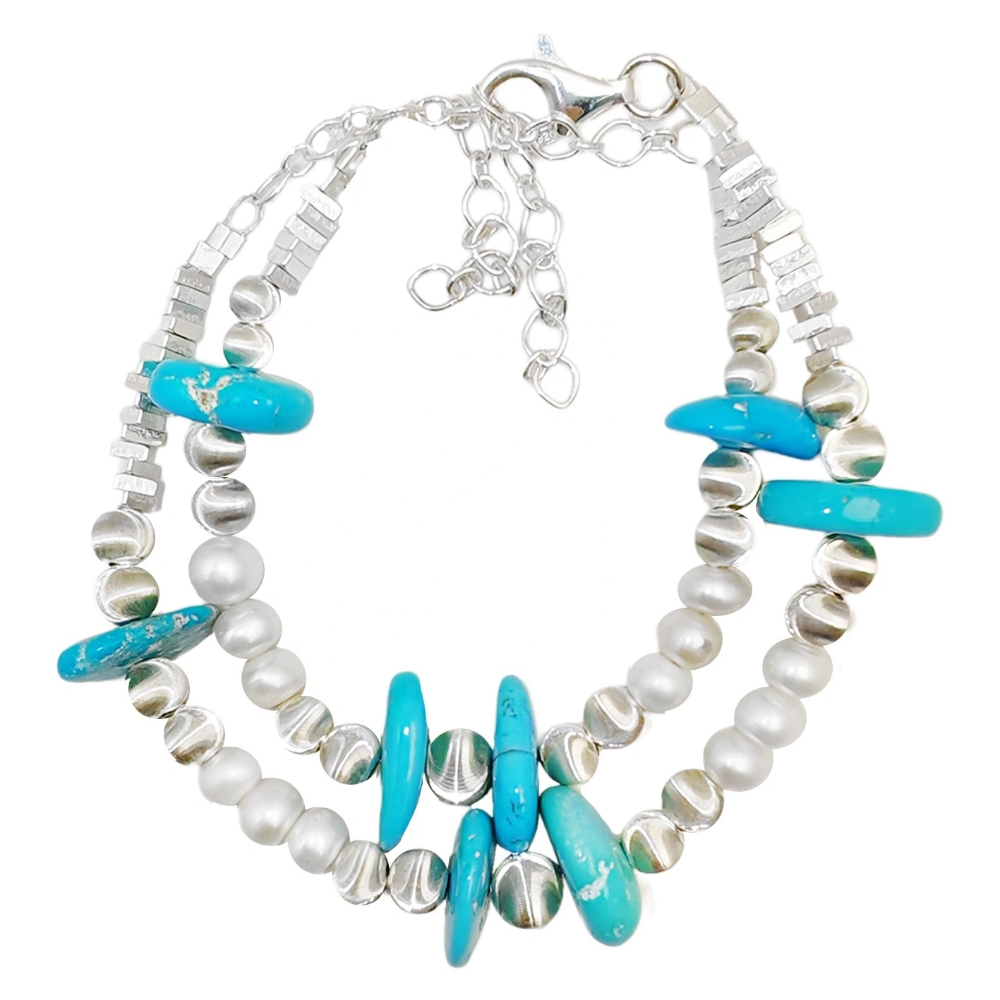Double Layer Natural Turquoise Bracelet For Women Turquoise Beautiful Silver Jewelry Bracelet Goddess Essential Popular Sale 1