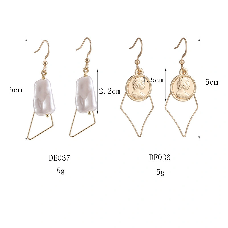 Elegant And Luxury Coin Queen Baroque Pearl Geometry Pendant Earrings Jewelry Fashion Western New Women's Earrings Wholesale 1