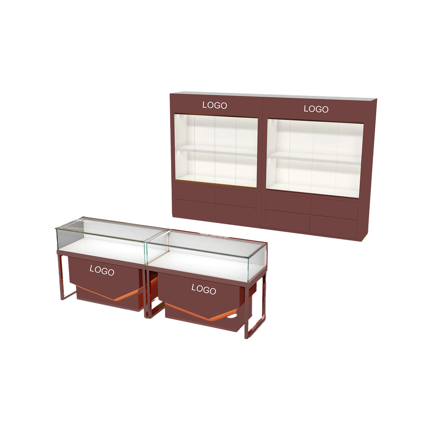 Customized High-end Modern Glass and MDF Jewelry Display Case with Showcase Set 1