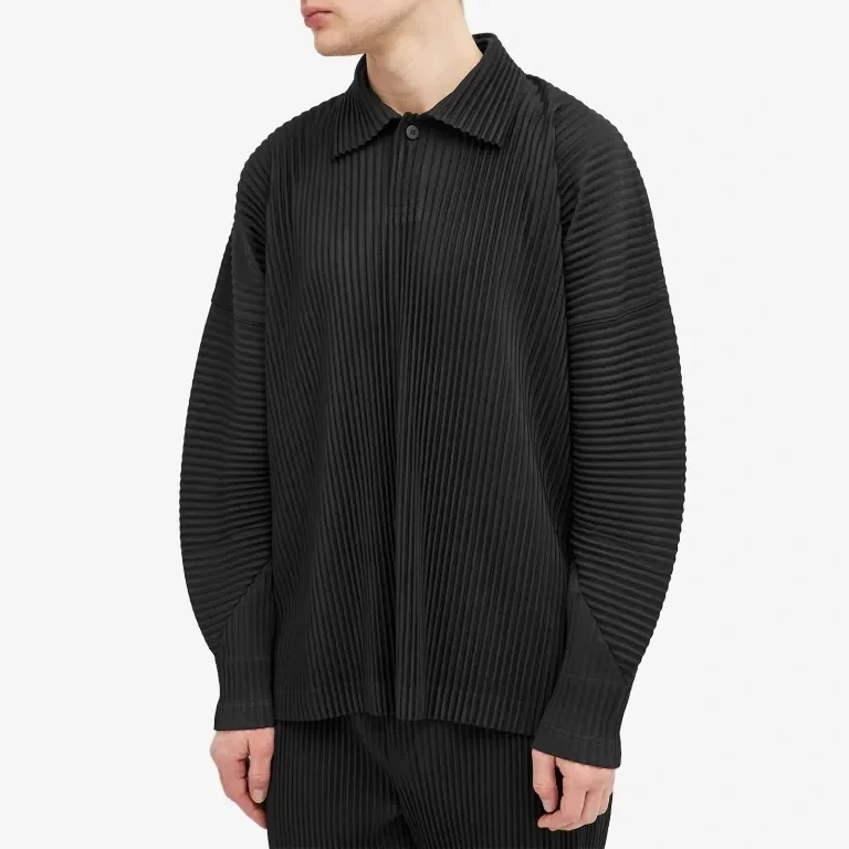 Pleats Clothing Manufacturer  Miyake Men Sweaters Long Sleeve Solid Color Polo Neck Men Pleated Jacket Shirt Clothes Pullover Sweater Men Shirts 1