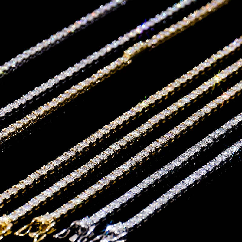 Wholesale Factory Price Lab Simulated Diamond Iced Out 3mm Moissanite Stone 14k Gold Tennis Chain Tennis Choker Necklace Chain 1