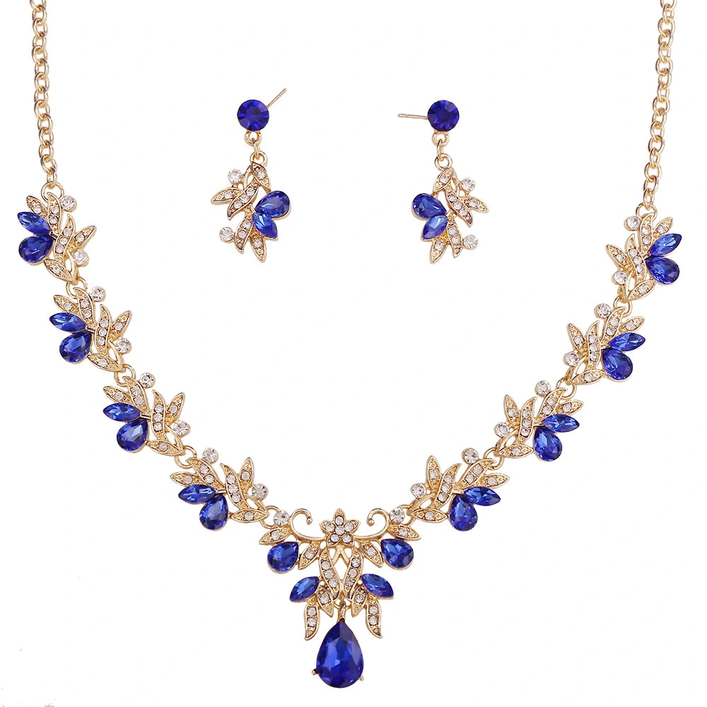 Flowers Rhinestone Necklace Earrings Set for Wedding Bride 1