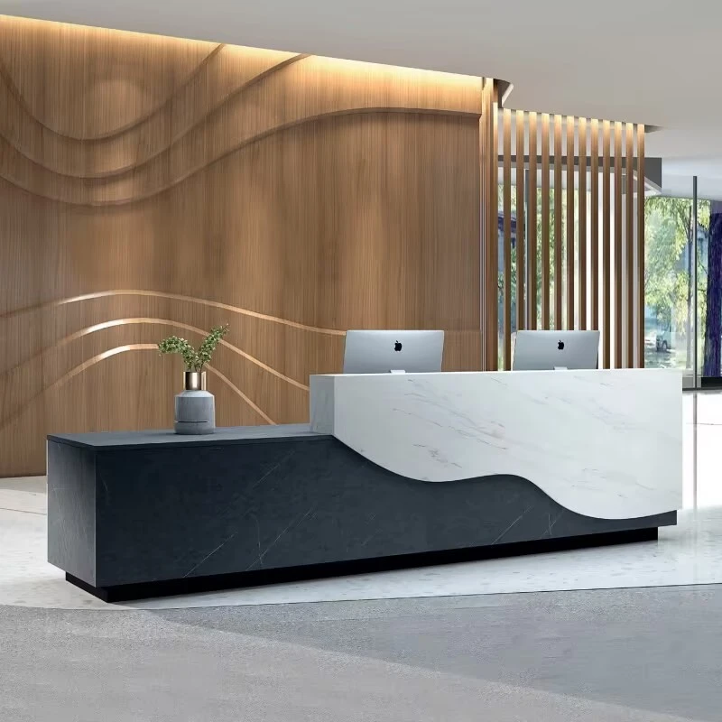 Professional Custom Wood Counter Front Manufacturer-White Lobby Counter 1