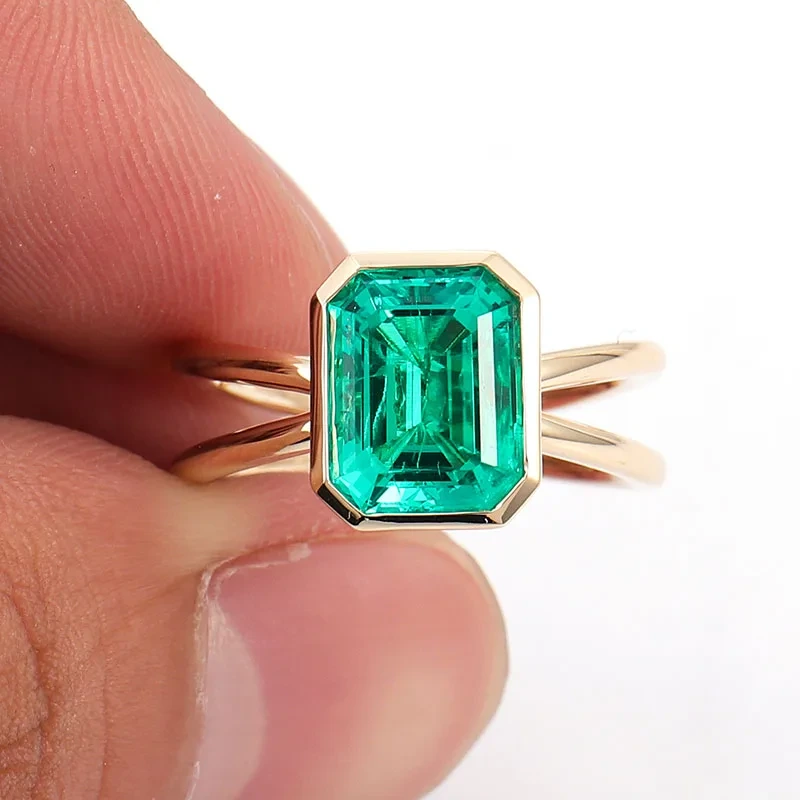2 Karat Zambian Emerald Gemstone Diamond Ring Cross Band Frauen Vorschlag Ring Schmuck 14k Gelbgold 1