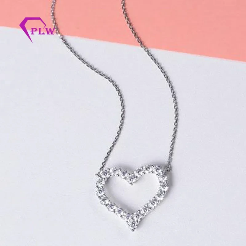 Collar de cebo de corazón de oro blanco de 14k 1.5 mm Collar de moissanite suelto 1