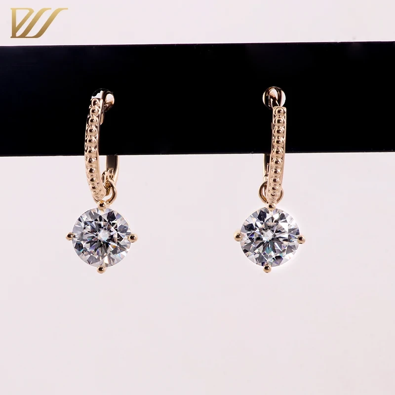 Boucles d&39;oreilles pendantes en diamant et moissanite, nouveau design, boucles d&39;oreilles rondes de 7 mm avec pierre unique 1
