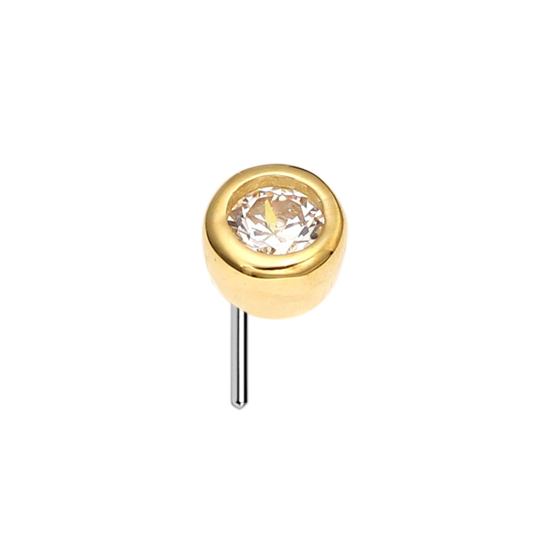 Eternal Metal 14k Solid Yellow Gold 5a Cz Bezel Noseear Piercing Jewelry Helix Threadless Push In Ends Tops 1
