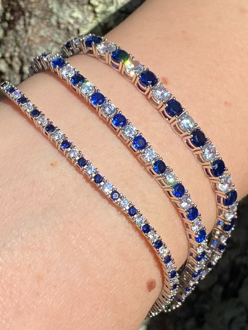 Damen Mädchen 10k Iced Out Tennisarmband einreihig Moissanit Diamant <000000> Lab Saphir 10
