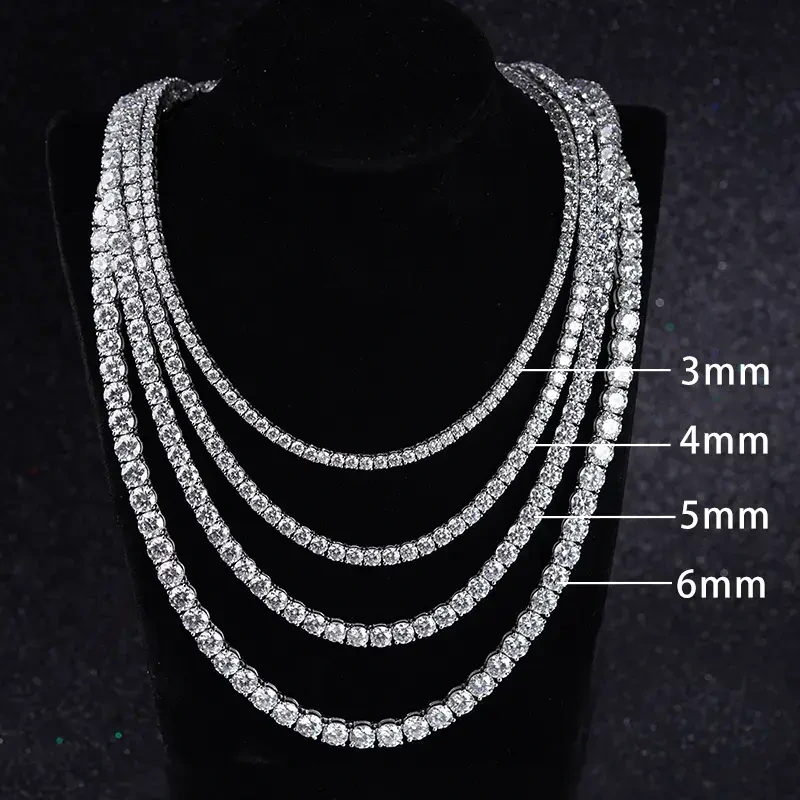 Luxury Tennis Silver Chain Ced Out S925 Sterling Silver Hip Hop Gold Plating 3mm Moissanite Tennis Chain Necklace 1