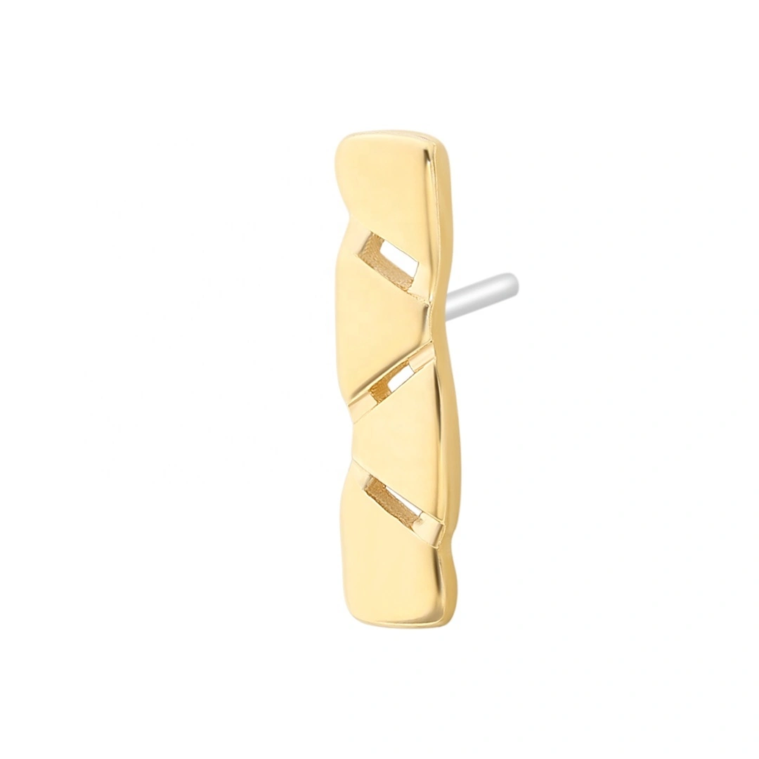 Eternal Metal 14k Solid Gold Rectangular Design Threadless Tops Ear Piercing Jewelry 1