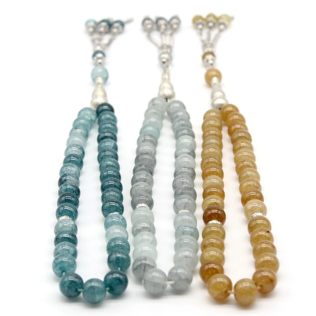 33 Ice Cracked Dragon Patterned Stones Silver Tassel Allah Tasbeeh Muslim Prayer Beads Sibha Masbaha Rosary 1