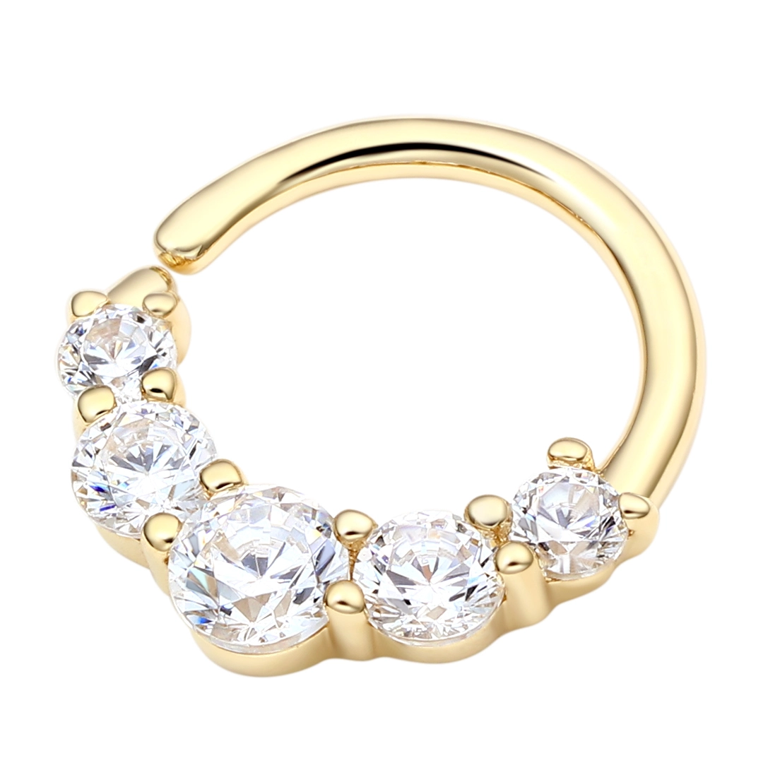 Eternal Metal 14k Solid Gold Frontside 5a Cz Cluster Ear & Nose Hoop Ring Navel &lip Piercing Seamless Ring Jewelry 1