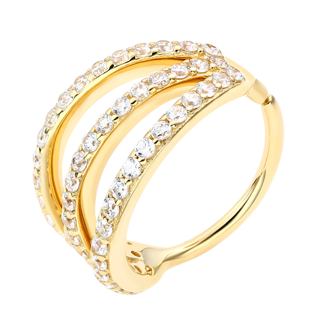 Eternal Metal 14k Solid Gold 3-layered 5a Cz Paved Forward Facing Ear & Nose Hoop Belly & Lip Piercing Seamless Ring Jewelry 1