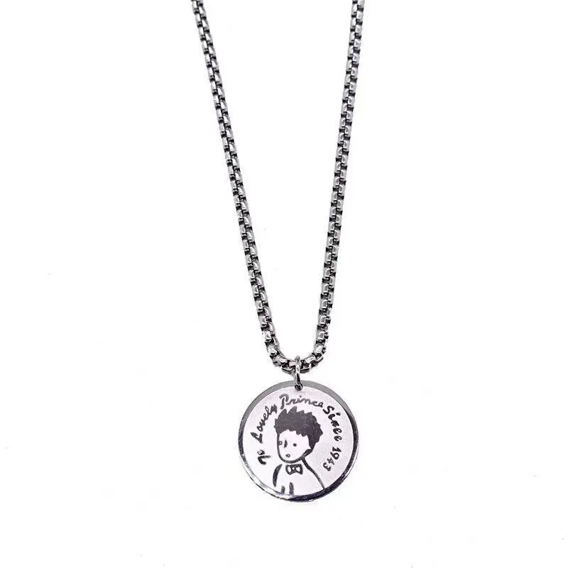 Fashion Punk Style Le Petit Prince Round Pendant Necklace Hiphop Pendant Waterproof Titanium Steel Sweater Chain Fashion Jewelry 1
