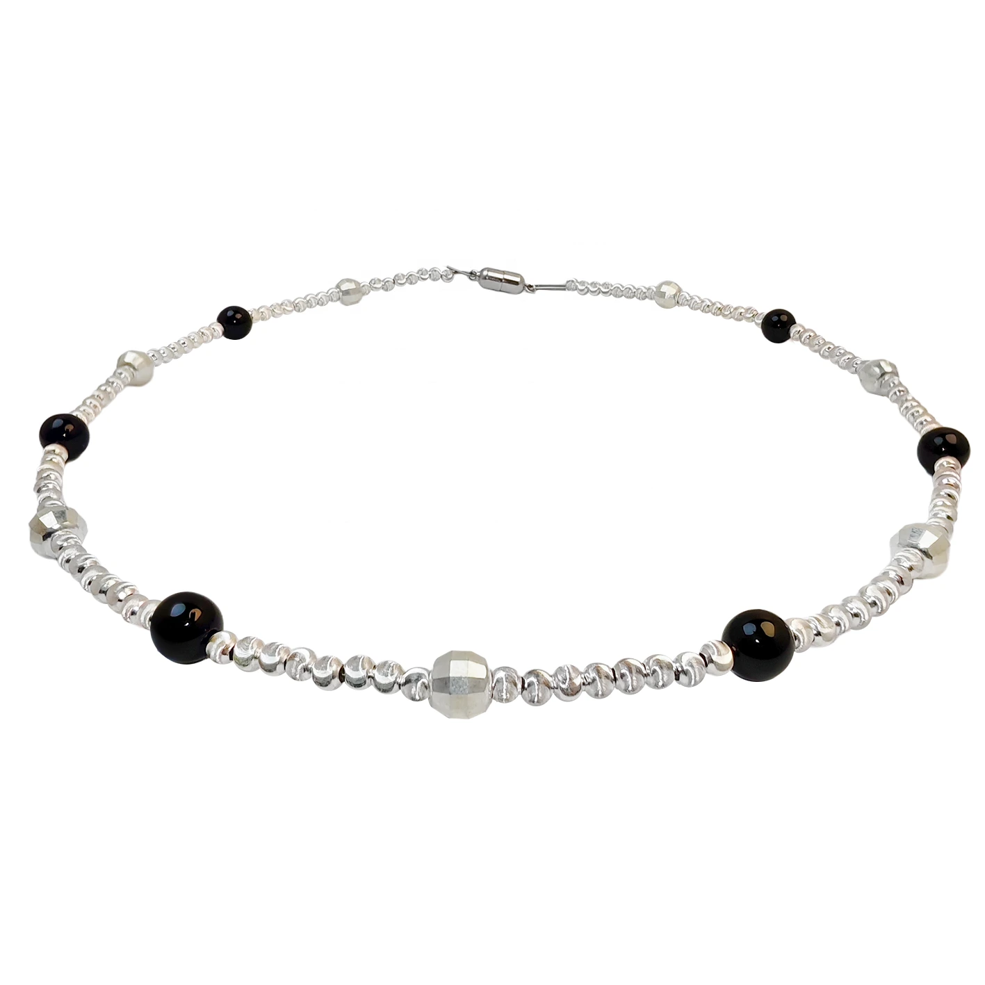 New Chinese Style S925 Silver Necklace Strings Natural Obsidian And Threaded Silver Beads The Combination Of Tradition 1