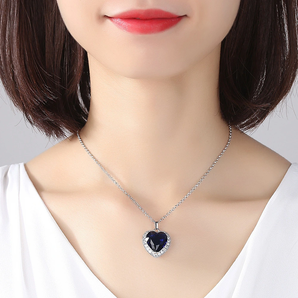 Luxury Big Crystal Heart Pendant Necklace For Women Rhinestone Collar Titanic Heart Of Ocean Blue Heart Love Jewelry 1