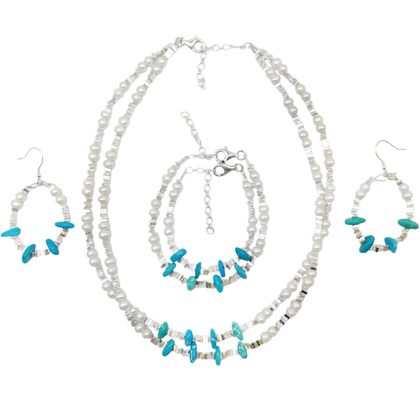 Turquoise Set S925 Silver And Natural Turquoise With Pearls High Quality Understated Luxury Niche Style Bracelet Hot Sellers 1