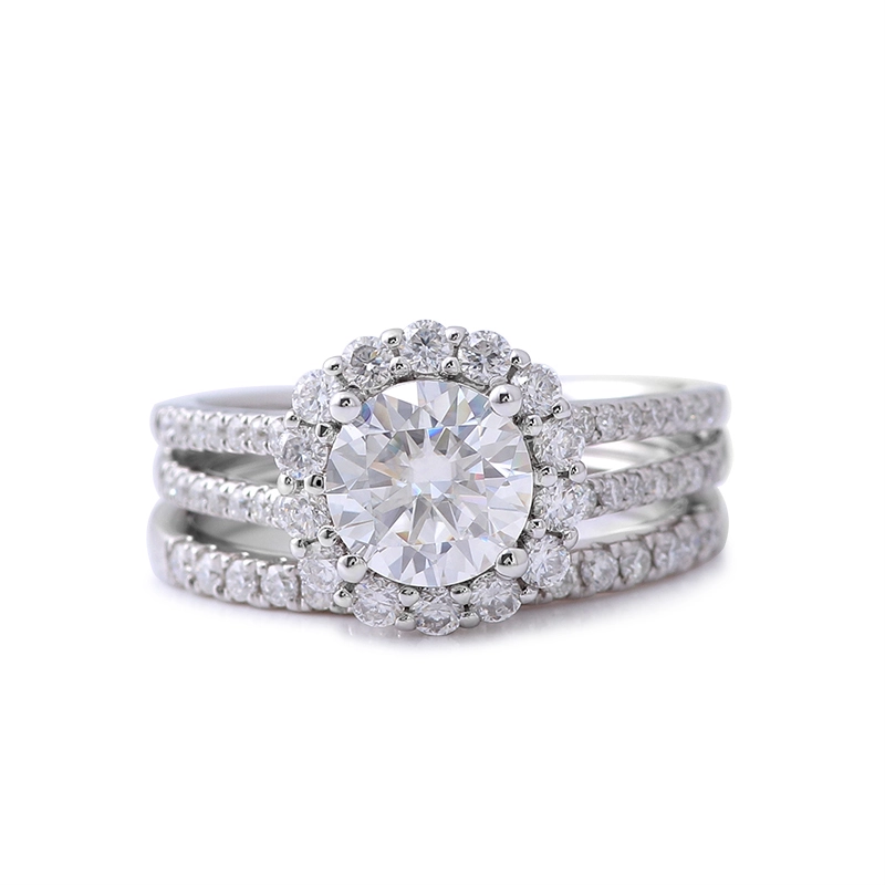 Ensemble de bague de fiançailles à chaud vintage luxueux 14k blanc rond rond des bagues de diamant Moisanite pour une boîte cadeau anneau exquise 1