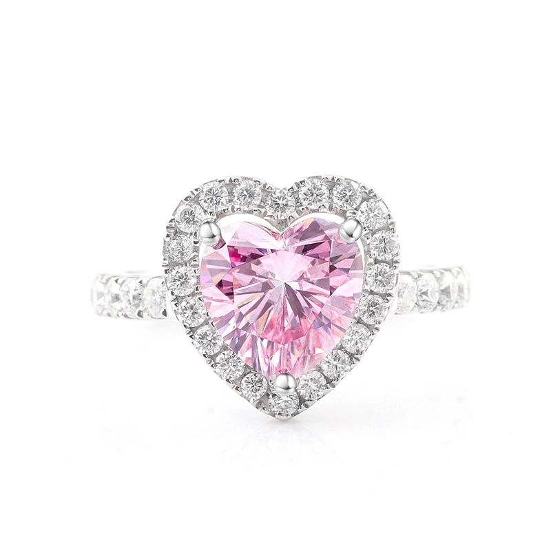 Hot Sale Fashion Customized 2.5CT Heart Cut Lab Grown Pink Sapphire Ring With Diamond Halo For Women Wedding Ring 1